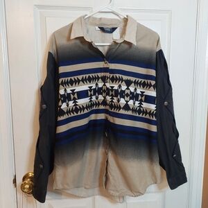 Brooks & Dunn Panhandle Slim Vintage Tan Black Western Button Up Rodeo Size L